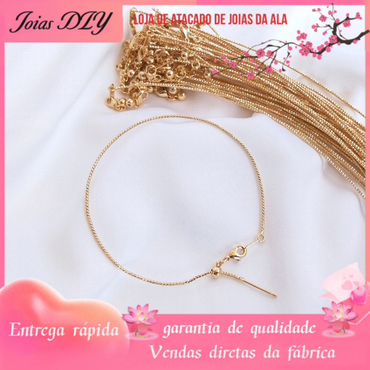 14K banhado a ouro cor-preservando pulseira lote flor fio pino tipo retrátil ajustável pulseira anel DIY acessórios puls