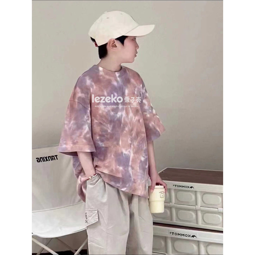 Street Wear Meninos Meninas Crianças Camiseta de Manga Curta Crianças Verão Novo Estilo Tie-Dye Craft Versão Coreana Pur