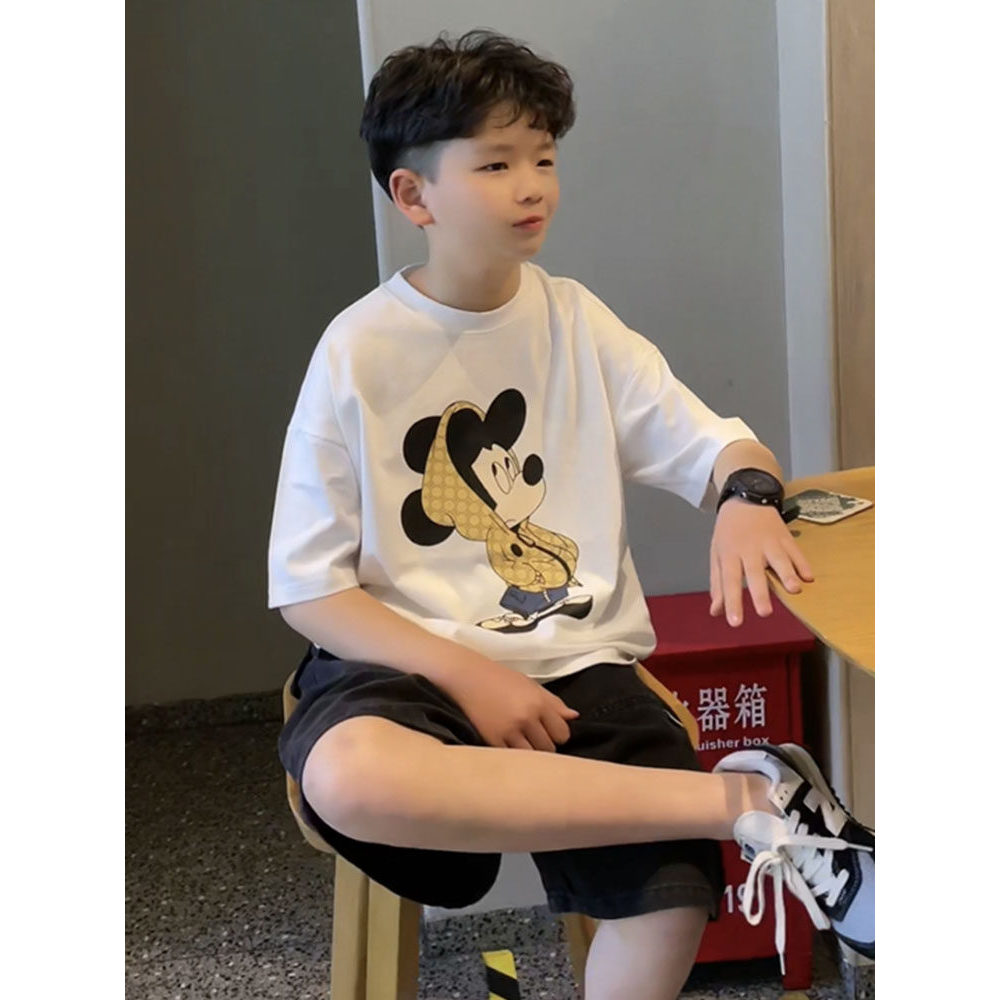 Meninos de manga curta bonito crianças dos desenhos animados camiseta moda puro algodão topo verão grandes crianças cami