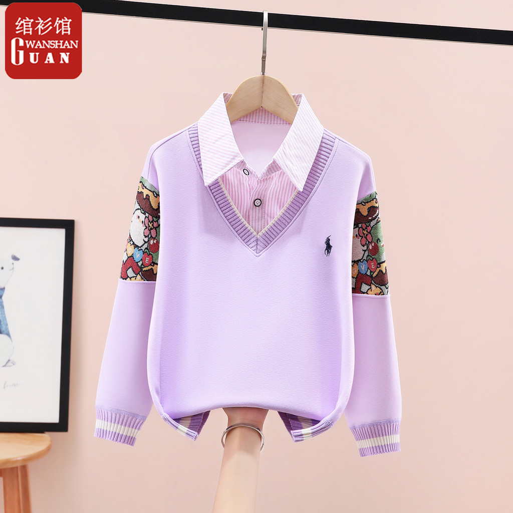 2026 primavera novo estilo meninas de manga comprida estilo ocidental grandes crianças camisa gola camiseta crianças Bot