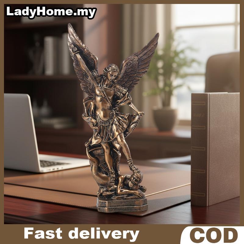 La Retro Bronze Saint Michael Arcanjo Estatueta Resina Anjo Estátua Para Decoração De Casa Bênção Escultura Sala Estar O