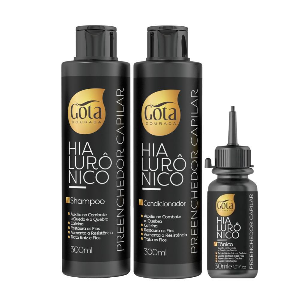 Kit Gota Dourada Hialurônico Shampoo + Condicionador 300ml + Tônico 30ml