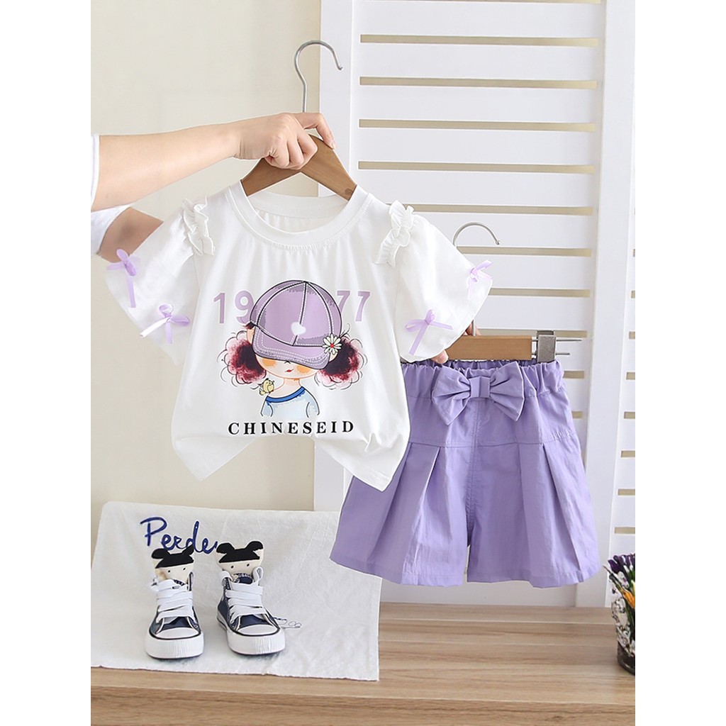 Meninas roupas de verão moda Shorts de manga curta terno de duas peças bebê roupas finas do bebê crianças Casual moda na