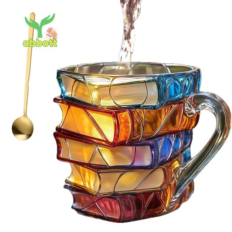 [Quick A] Caneca De Café Pintada Em 3d Copo De Vidro De 11 Onças Para Amantes De Livros , Bibliotecários E Escritores