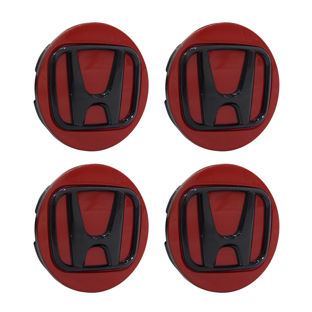 Jogo Calota Calotinha Centro Meio Miolo Roda Hrv Crv New Civic 69mm Vermelha Com Logo Preto