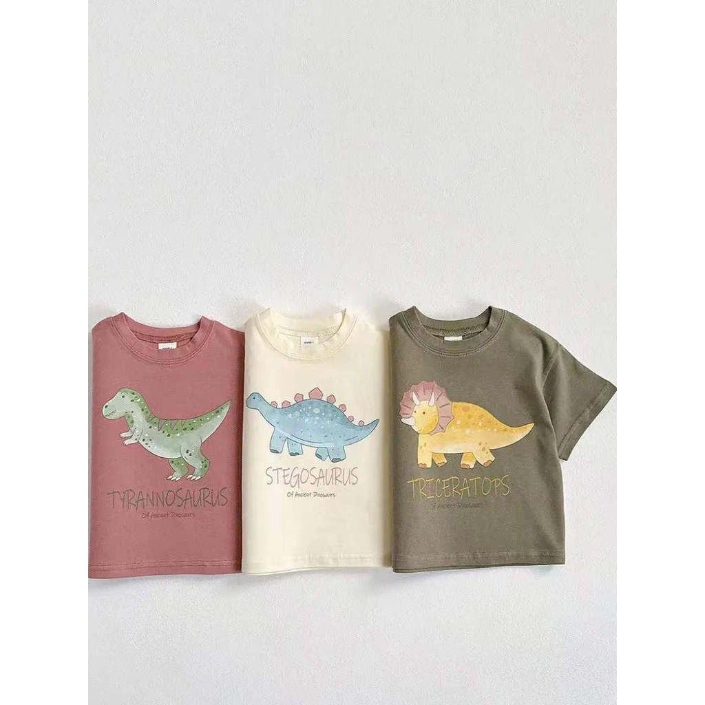 Bebê menino de manga curta em torno do pescoço dinossauro topo crianças dos desenhos animados Casual camiseta crianças m