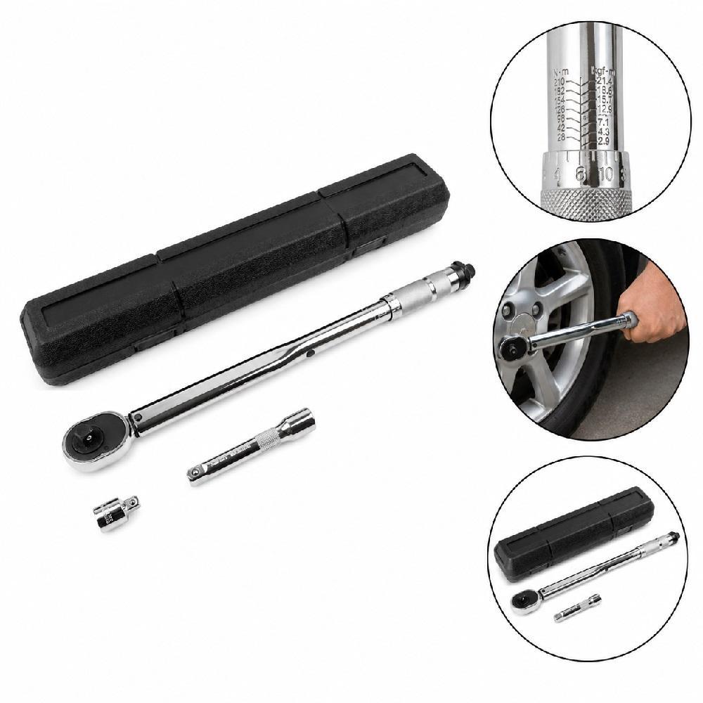 KIT TORQUIMETRO ESTALO CLICK 12 28A210NM CHAVE TORQUE AJUSTAVEL COM MALETA PROFISSIONAL SOQUETE