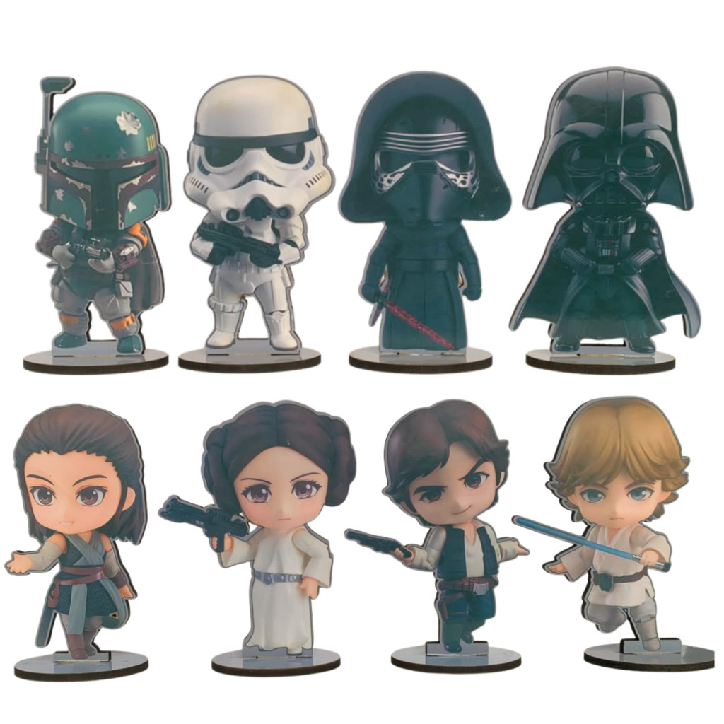 kit Display\Totem Star Wars filmes baby yoda mandorian Leia Darth Vader Kylo chewbacca decoração estilo nendoroide