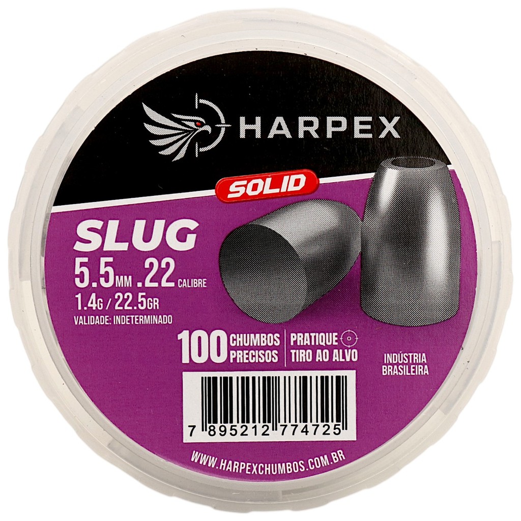 Chumbinho Harpex Slug Solid Alta Precisão e Impacto 5.5mm (.22) - 100un