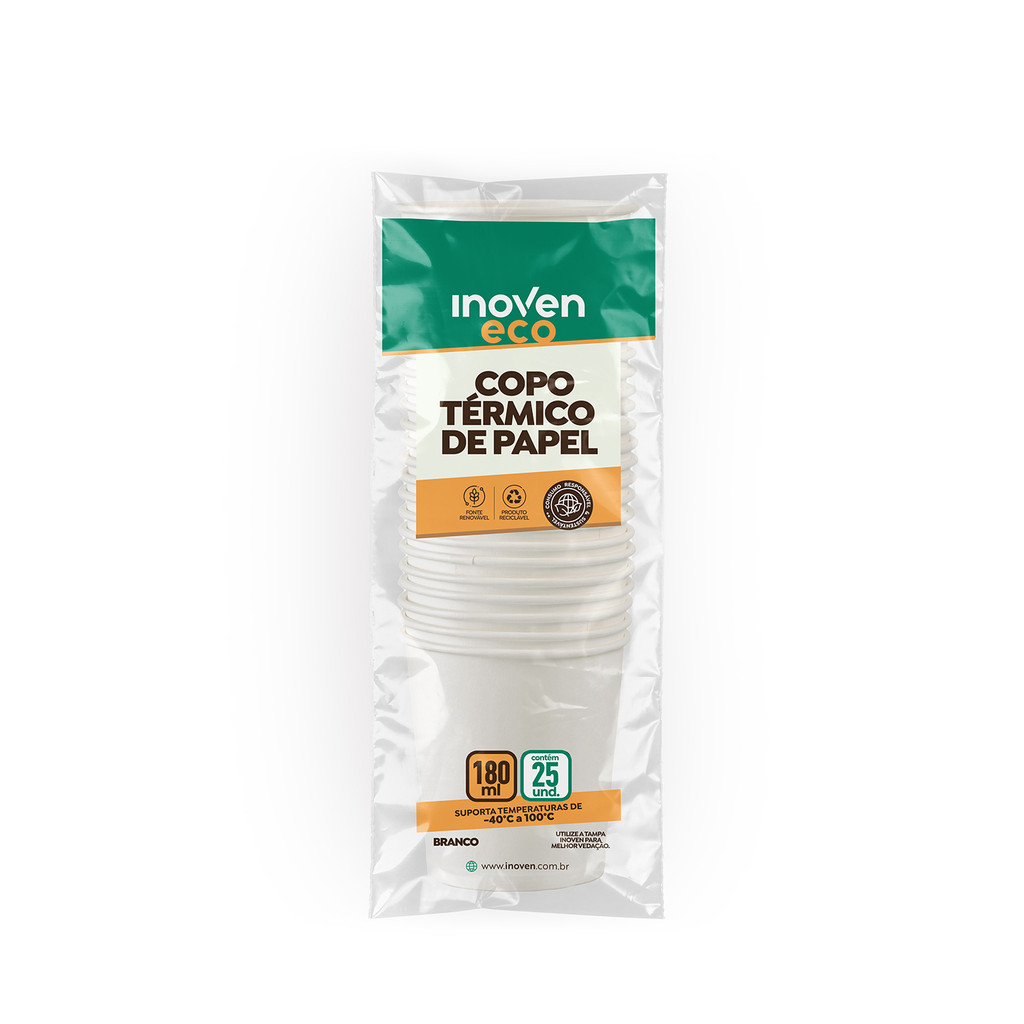 Copo Térmico De Papel 180mL Branco 25un - Inoven