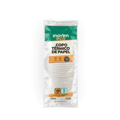 Copo Térmico De Papel 180mL Branco 25un - Inoven