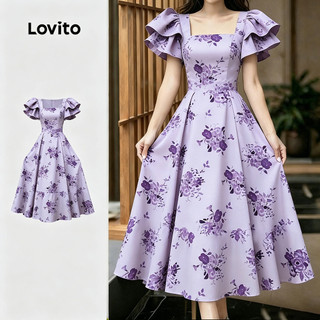 Lovito Vestido Elegante com Estiloso Primavera/verão Vestido Roxo Claro para Mulheres LK4ED1494