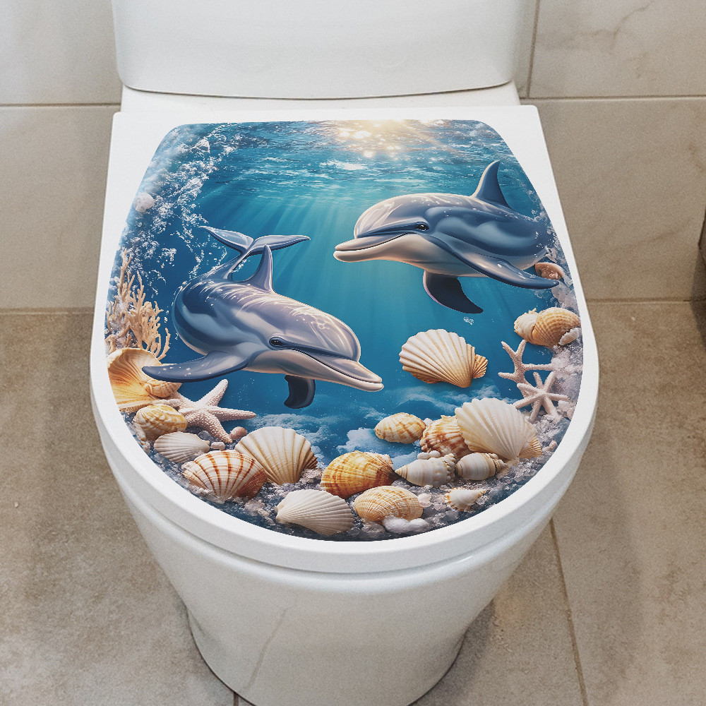 [Estoque pronto] fun-m317 Ocean Dolphin Shell Banheiro Adesivo de parede decorativo WJG