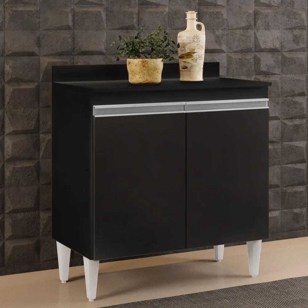 Balcão Gabinete 80cm 2 Portas Hawai Preto - Lumil Móveis