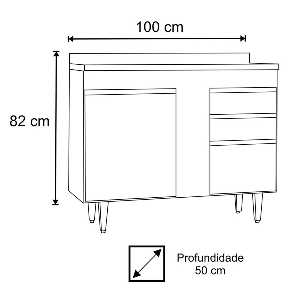 Balcão Gabinete 100cm Sem Tampo 2 Portas 2 Gavetas Luziania Branco - Lumil Móveis · foto 2