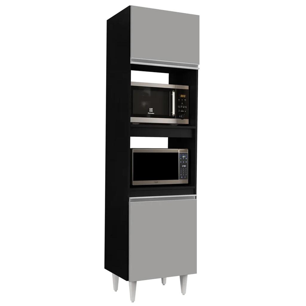 Paneleiro Cozinha Torre Quente 56cm Colorado Preto/Cinza - Lumil Móveis