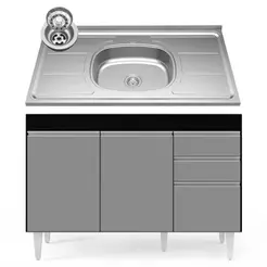 Balcão Gabinete com Pia Inox 120cm Michigan Preto/Cinza - Lumil