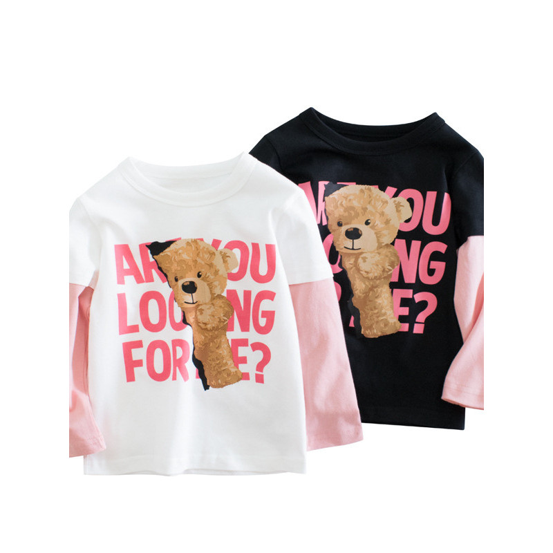 27home marca crianças primavera manga comprida camiseta roupas infantis meninas primavera outono urso padrão impresso ca