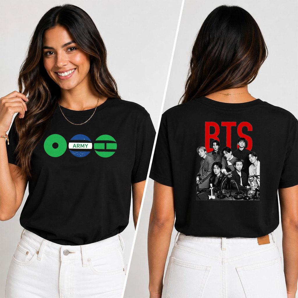 Camiseta Feminina Estampa BTS Moderna Estilosa Confortável Moda Feminina Tendência