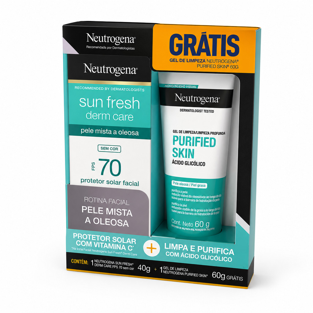 Kit Neutrogena Protetor Solar Facial FPS 70 Sun Fresh 40g + Gel de Limpeza Purified Pele Oleosa 60g