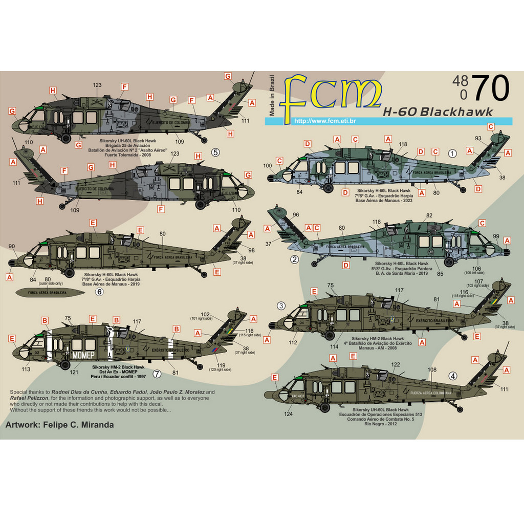 Decalque H-60 Blackhawk 1/48 Fcm 48070 Decal Plastimodelismo