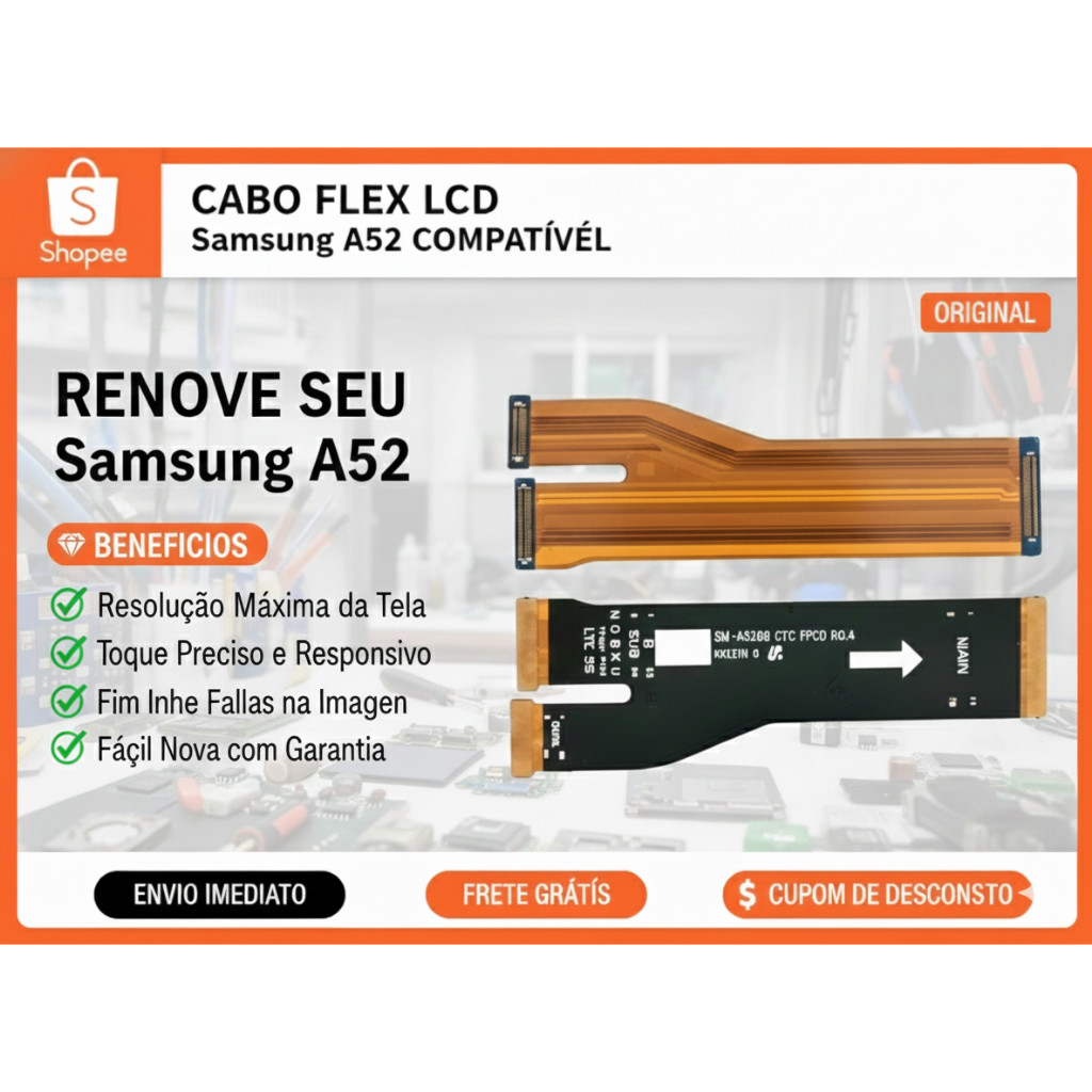 Cabo Flex Lcd Placa Mãe Para Galaxy A52 A525 Peça Nova, Pronta Entrega Qualidade Top Peças Novas, envio Rapido.