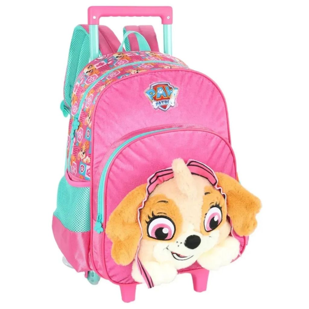 Mochila de Rodinhas 2 em 1 Patrulha Canina 3D Pelúcia Skye