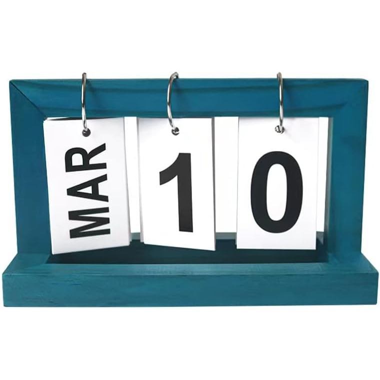 Calendário De Mesa Perpétuo De Madeira , Decoração Vintage Reutilizável Para Escritório Desktop Home Decro Ornaments (Az
