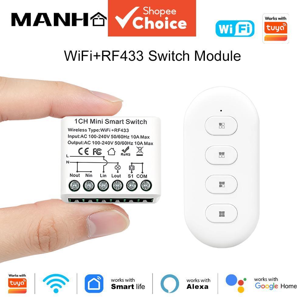 Interruptor Inteligente Mini DIY MANHOT WiFi+RF433, Módulo 2 Vias, Controle por Relé Inteligente, Automação, Disjuntor,