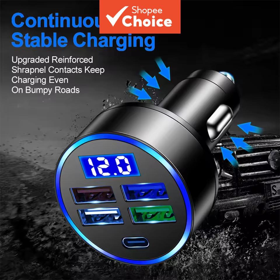Carregador Veicular USB C para Telefone com PD QC3.0 Carregamento Rápido para iPhone Samsung Huawei