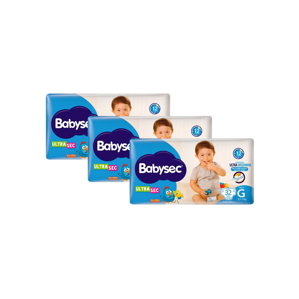 Kit 3 Fralda Babysec Ultrasec Tamanho G Pacote Mega 32 Unidades