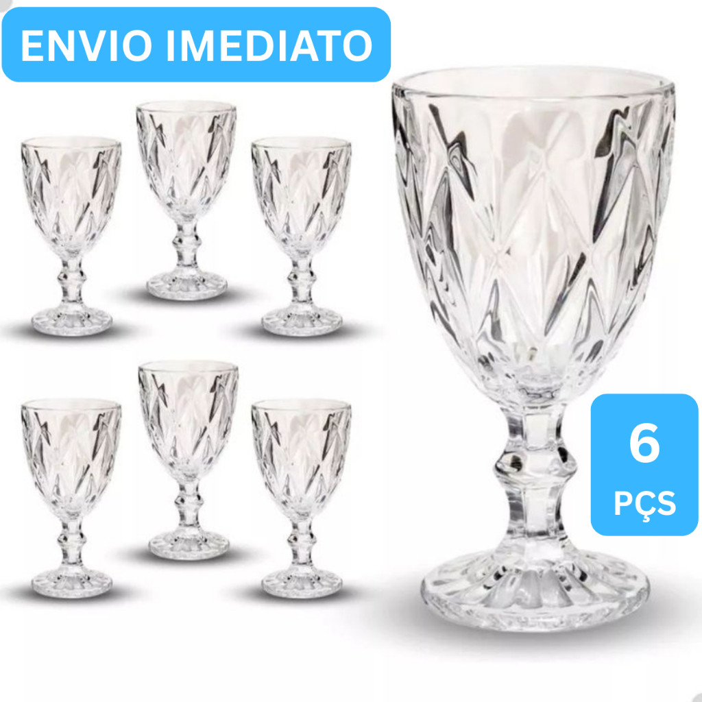 Jogo Taça Diamante Copo Vidro Transparente Bico De Jaca Abacaxi Gourmet Restaurante 330ml Kit