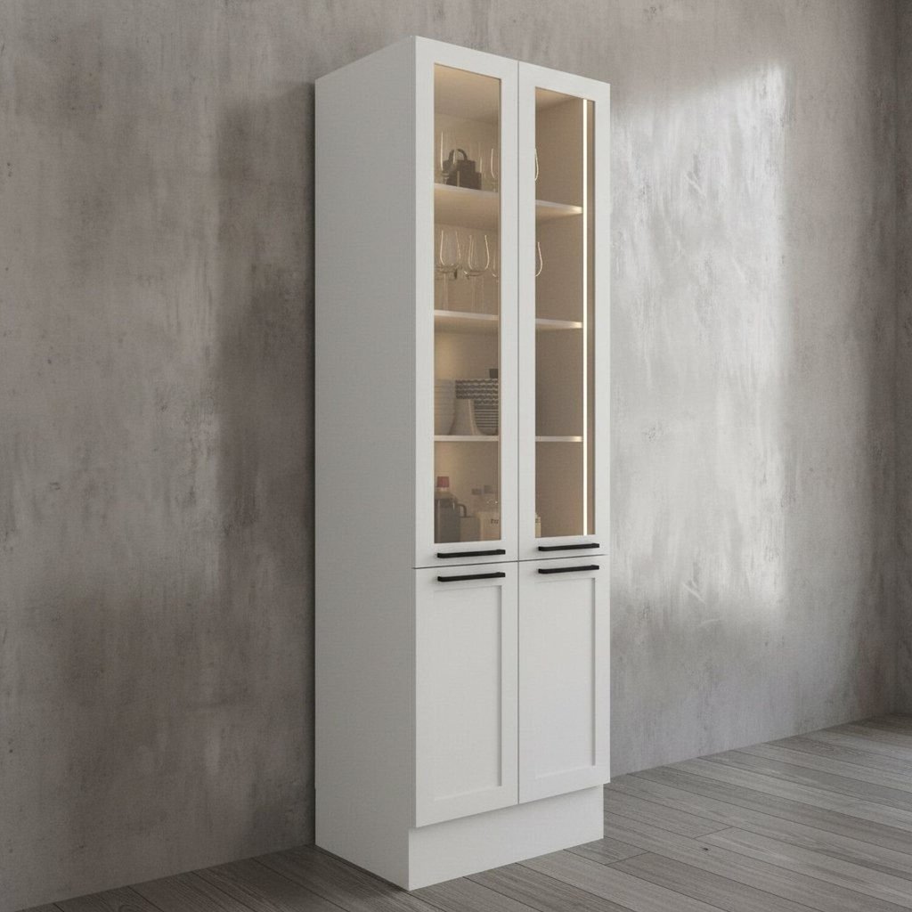 Cristaleira Sala de Jantar com Vidro 4 Portas e Iluminação LED 70cm TM4318 MDF Grazi Branco