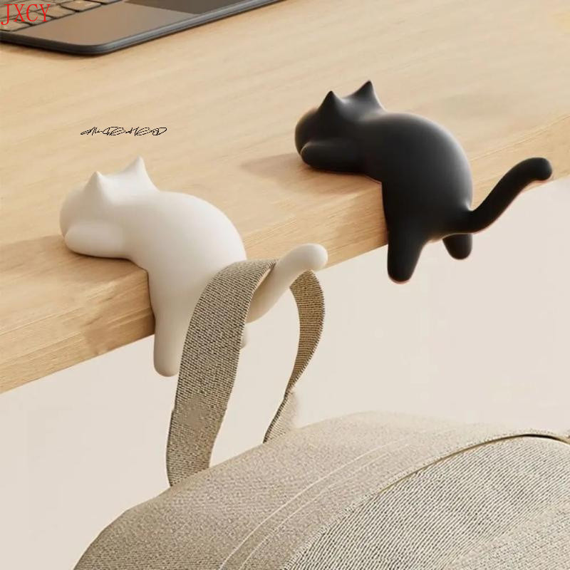 1Pc Dos Desenhos Animados Gato Saco Gancho De Mesa Portátil Bolsa Mochila Rack Armazenamento Adequado Para Casa Escritór
