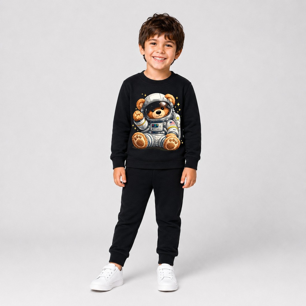 Conjunto Moletom Peluciado Infantil Menino Inverno Estampa Astronauta Fofo e Confortável