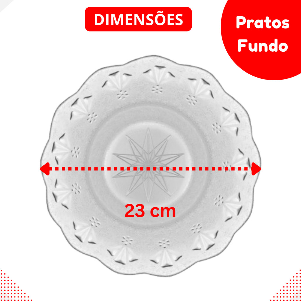 Detalhes do Conjunto 12 Pratos Fundo De Vidro Resistente Louça 20cm