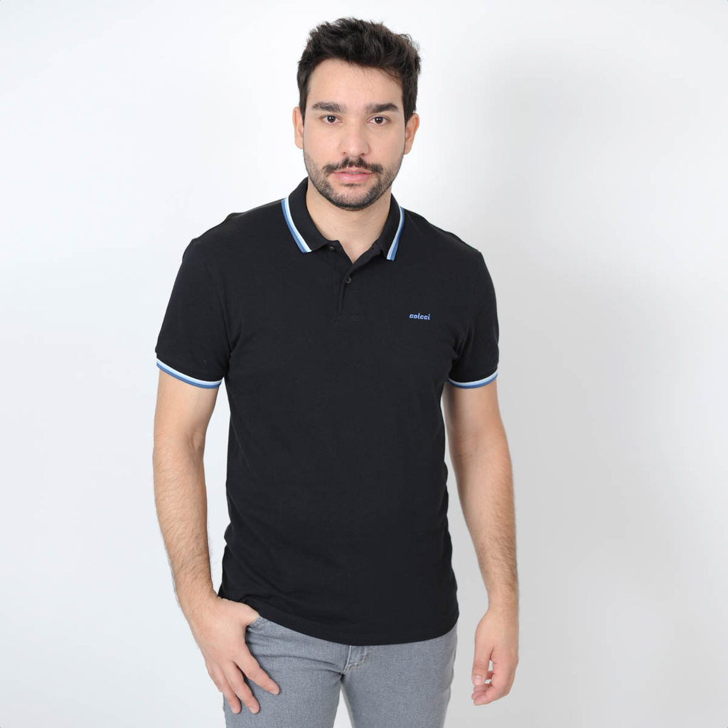 Camiseta Polo Colcci Comfort 3 Listras Preto - Masculino