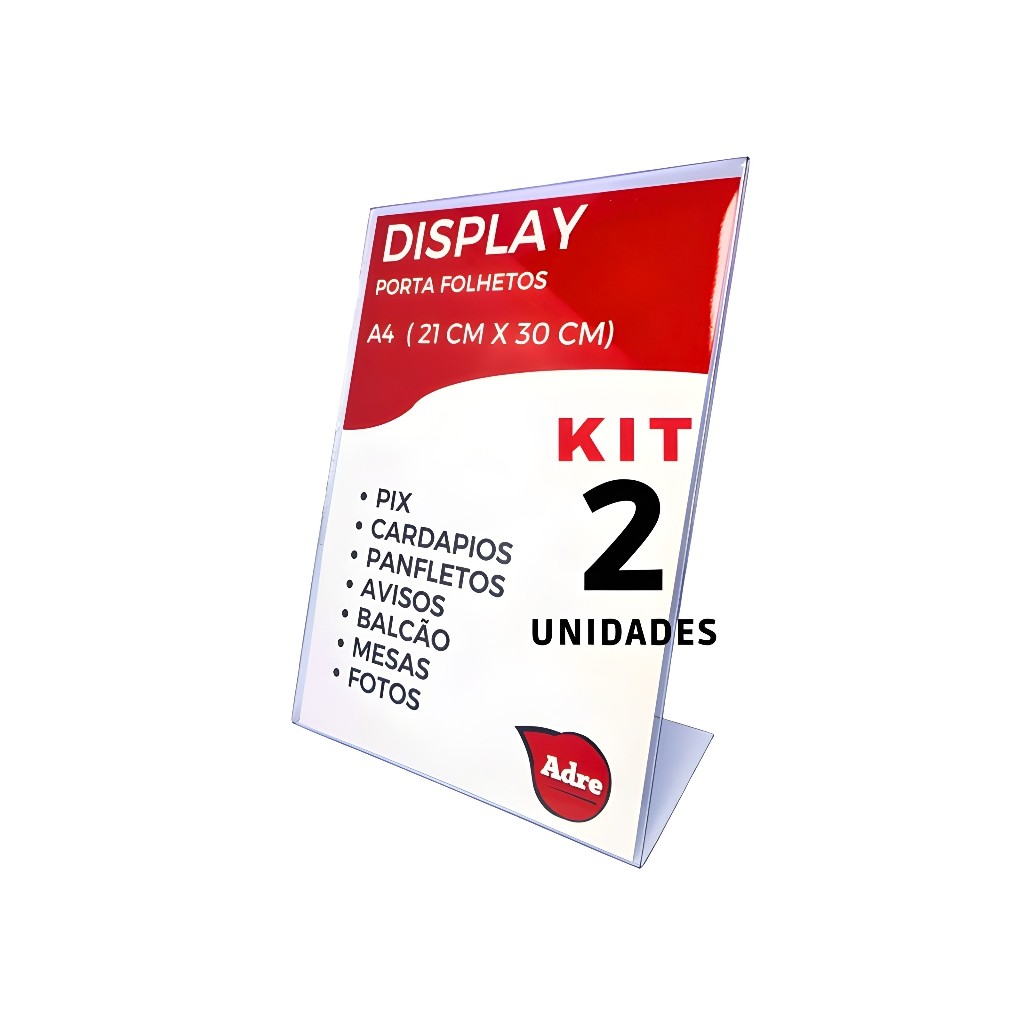 2 Display Expositor A4 21X30 em L (ps) 2mm Acrílico Mesa Balcão Empresa Folha Sulfite