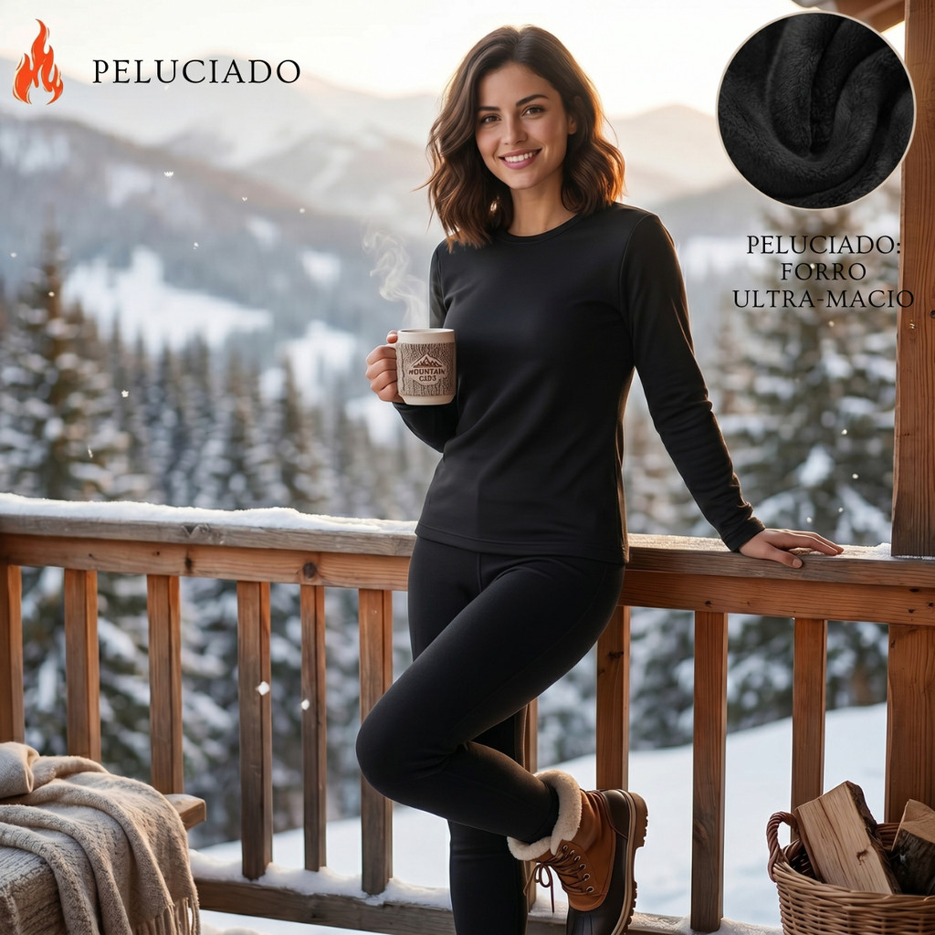 Kit Calça e Camisa Peluciada Térmica Tecido Flanelado Ideal Para Inverno