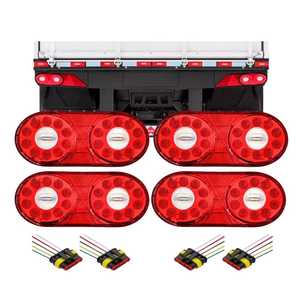 Kit 4 Lanterna Traseira Refil Modulo Implementos Led Carreta Randon Após 2013 12V/24V com Chicotes