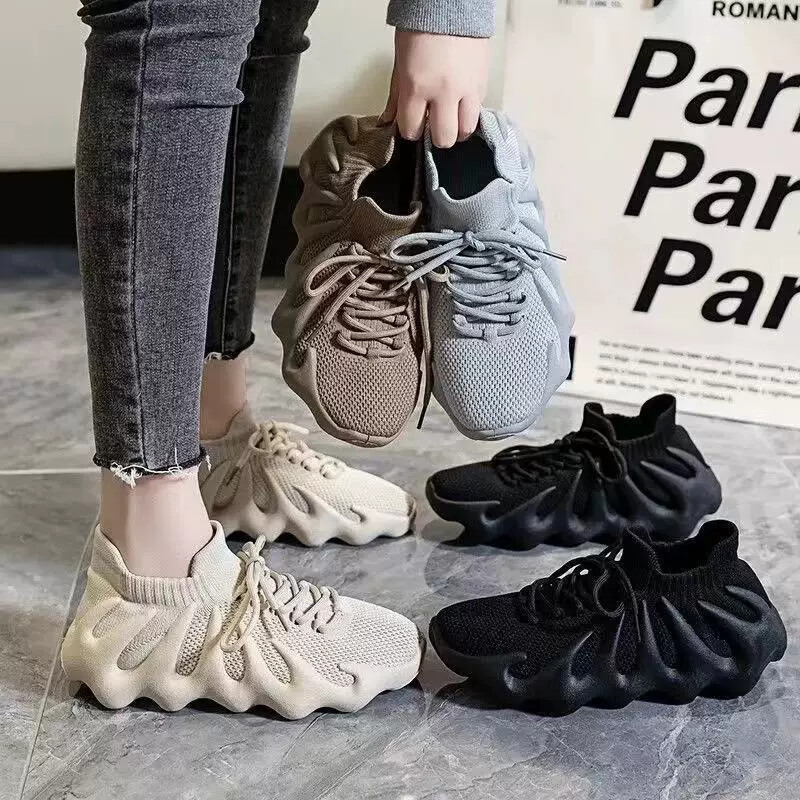 Novo estilo polvo sapatos femininos casal malha sapatos casuais mulheres correndo sapatos esportivos meias sapatos femin