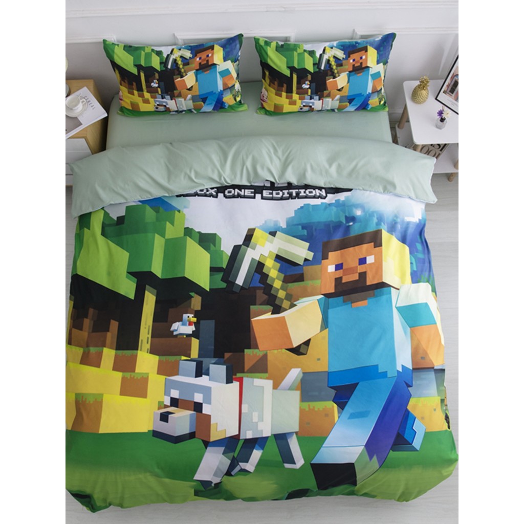 Minecraft colcha capa de edredão de peça única cama de casal único conjunto de quatro peças dormitório estudante único c
