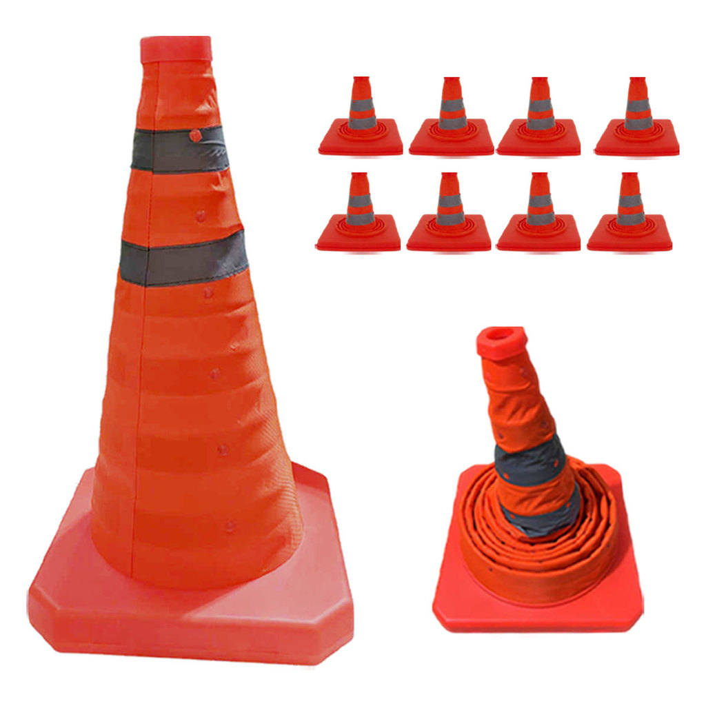 Cone Portatil Kit 8 Uni Retratil Sinalizador Obra Flexivel Baliza Rodovia Estrada Alerta Viario Segurança Dobravel