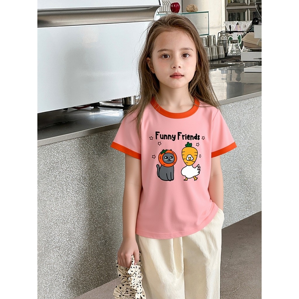 27home marca verão crianças puro algodão de manga curta camiseta meninas versão coreana roupas infantis dos desenhos ani
