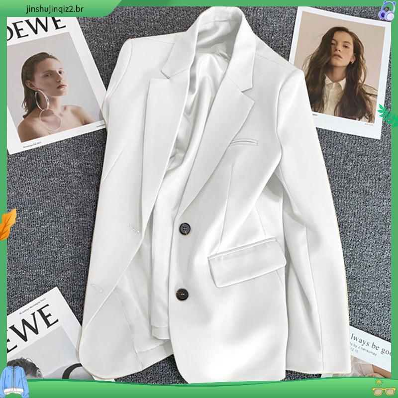 Casual Jacket Slim Feminino Forrado Moda Alfaiataria Blazer Plus Size Com Botão Novo Para outono/inverno Preto Largo