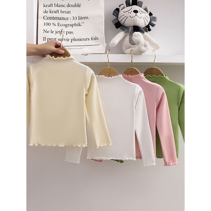 Meninas camisa de fundo outono inverno crianças moda doce cor sólida manga comprida camiseta alemão veludo quente médio 
