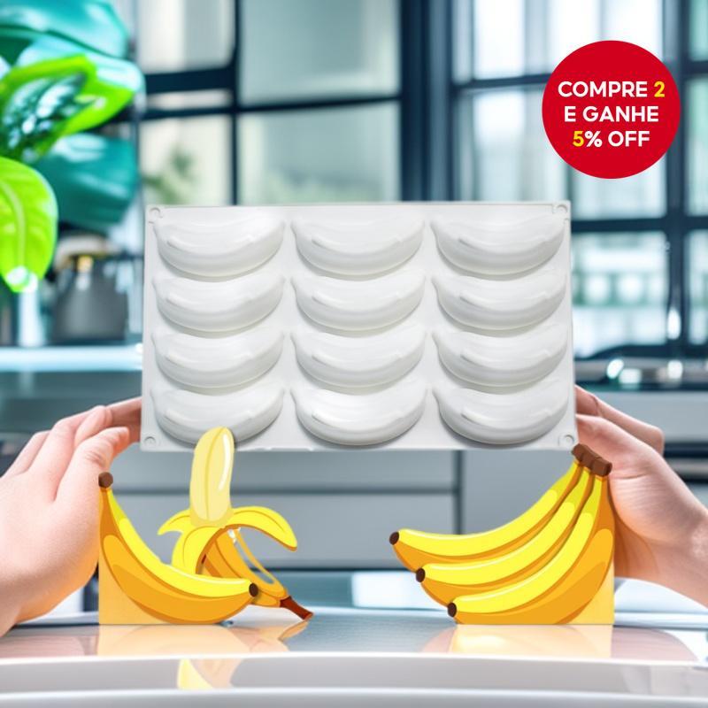 Molde de Silicone para Gelatina e Mousse com 12 Cavidades em Forma de Banana para Confeitaria e Chocolate