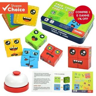 Brinquedo Montessori Expressão Facial e Emoções 32/64/72/80 Peças Blocos de Construção Jo…