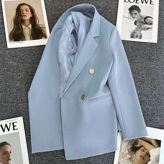 Blazer solto feminino versão coreana All-Match duplo Breasted tamanho grande Commuter terno topo