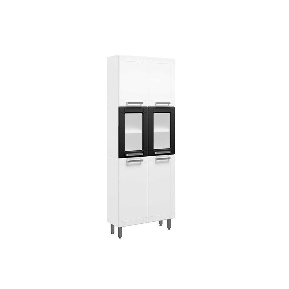 Módulo Cozinha Bertolini Múltipla Paneleiro 6037 6 Portas (2 de Vidro) 70cm Branco/Preto